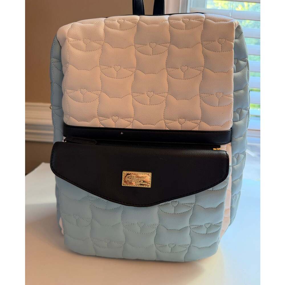 Y2K Luv Betsey Johnson Cat Face Quilted Backpack w/Removable Pouch Blue